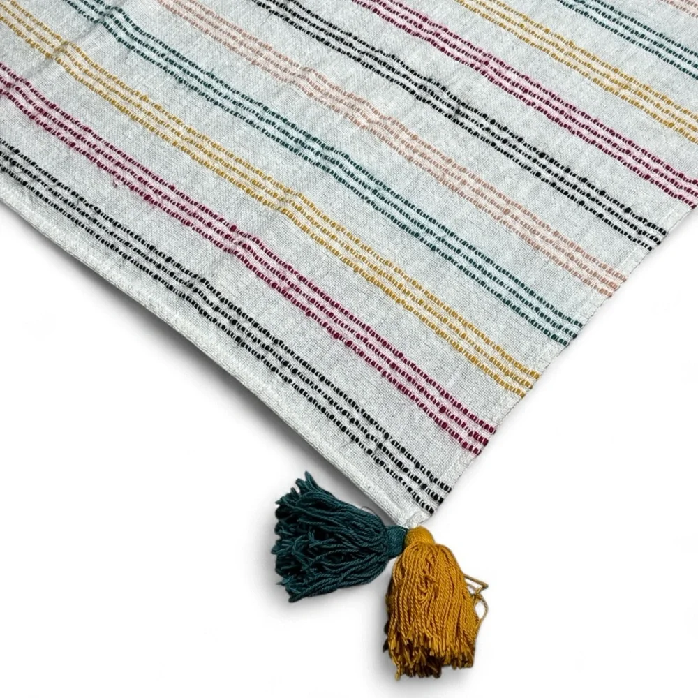 THRESHOLD TEXTURED STRIPE BOHO LIGHTWEIGHT TASSELED THROW BLANKET